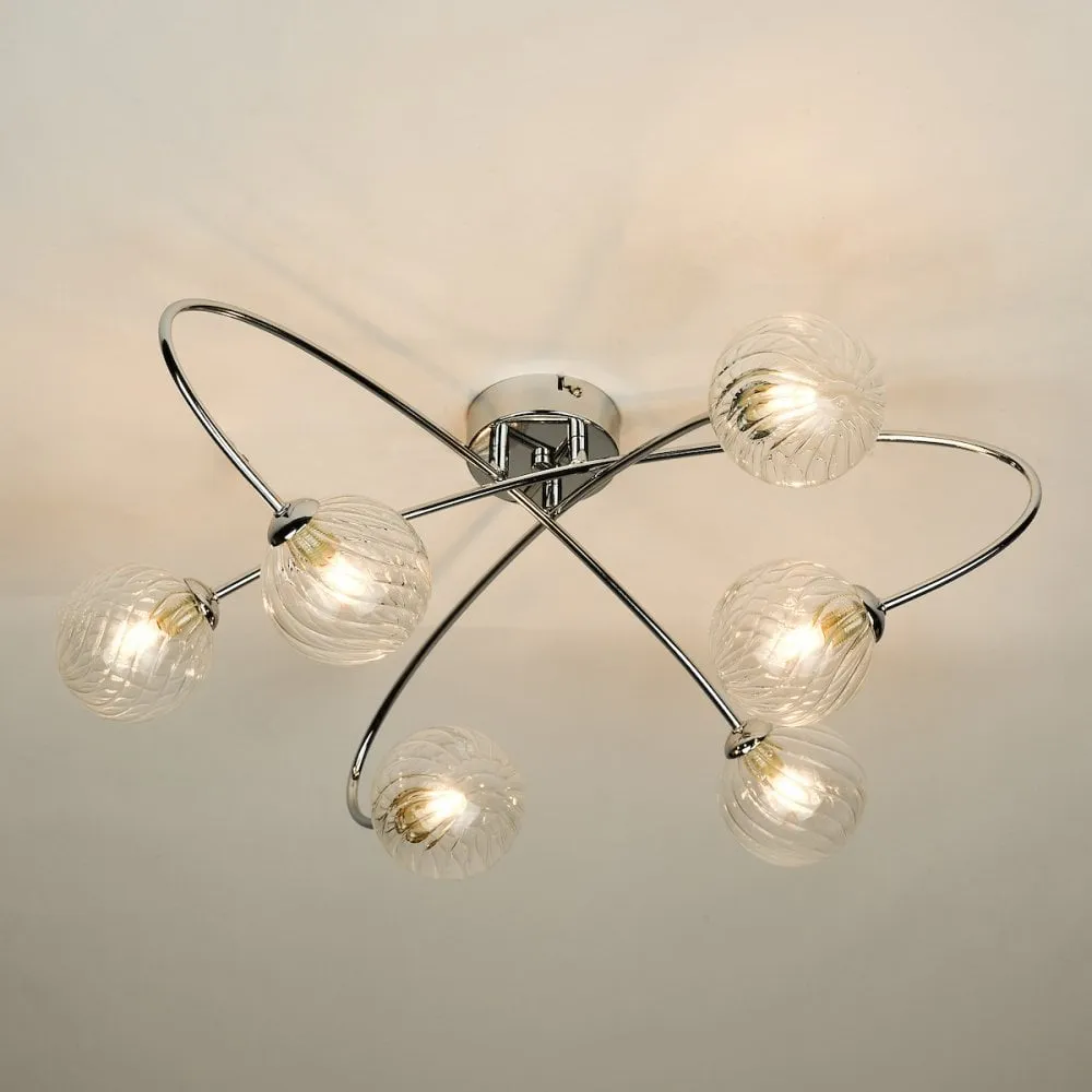 Dar ETT6450 Etta 6 Light Semi Flush Polished Chrome Clear Glass
