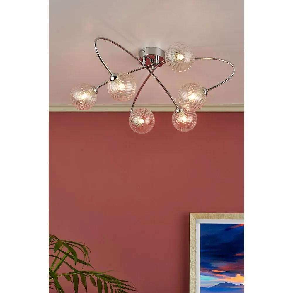 Dar ETT6450 Etta 6 Light Semi Flush Polished Chrome Clear Glass