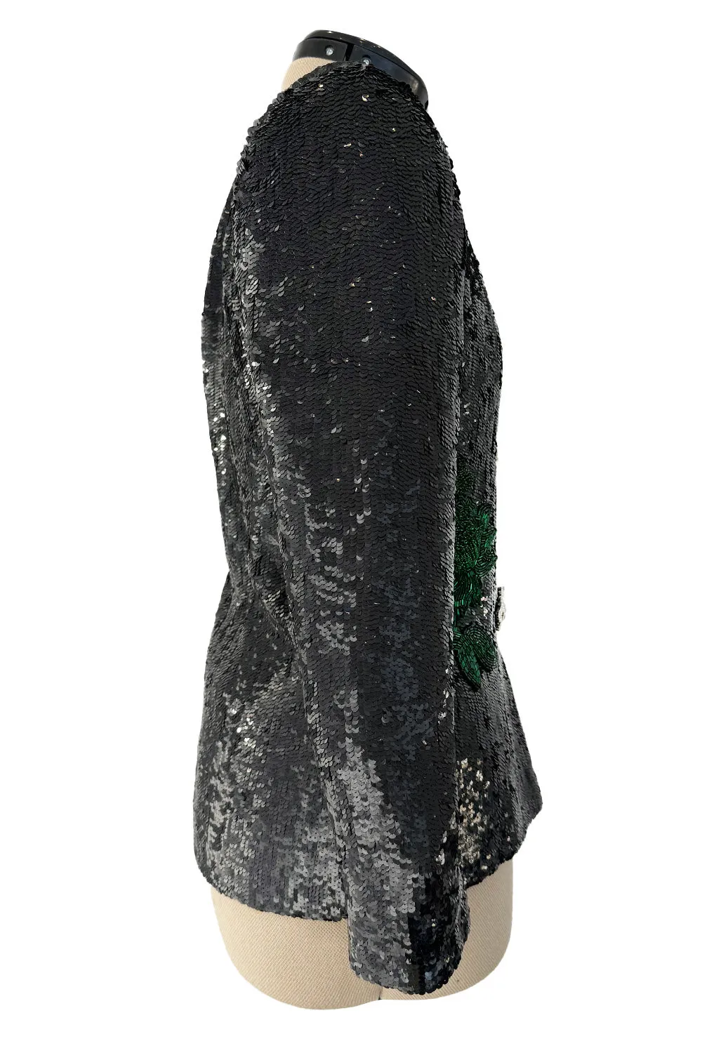 Fall 1980 John Anthony Couture Black Hand Sequin & Beaded Jacket w Incredible Rhinestone Closures