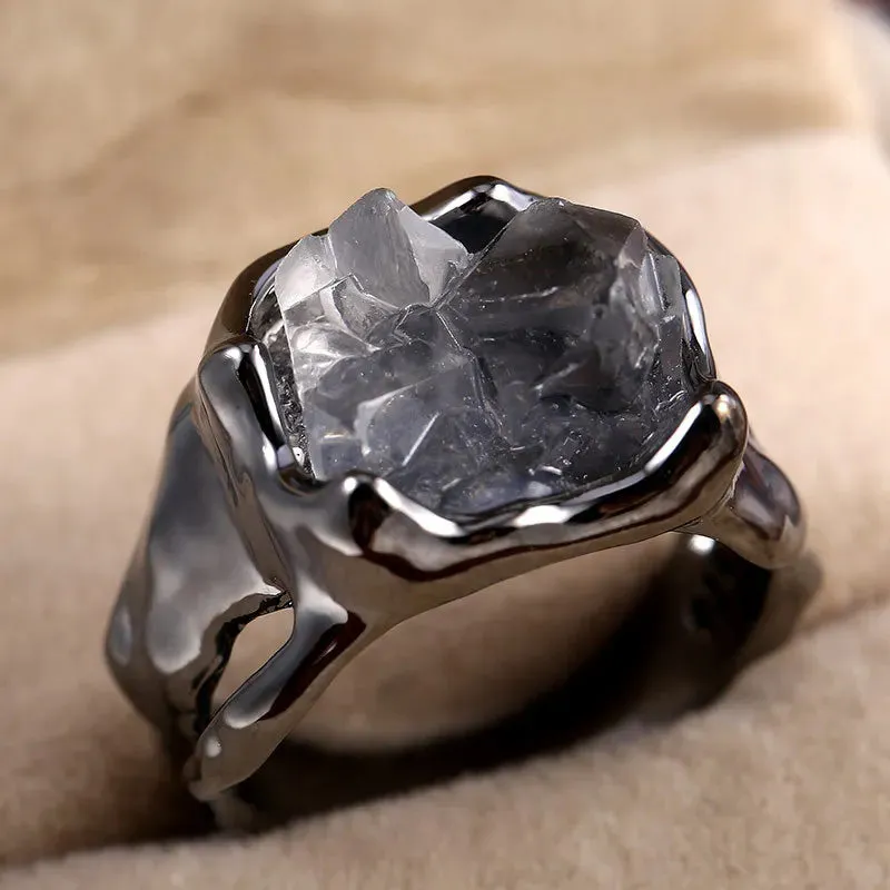 Fashion Ladies Irregular White Crystal Charm Ring Temperament Elegant Party Jewelry Accessories Friend Gifts