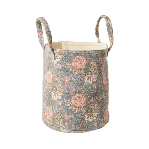 Fleurs Blue Cotton Dhurrie Basket Medium 41x35cm
