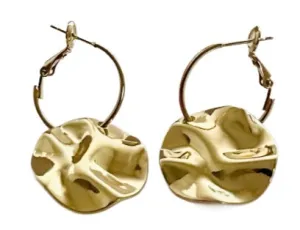Gold Hammered Disc Huggie Hoop Earrings| Artistic Fashion Jewelry Concepts