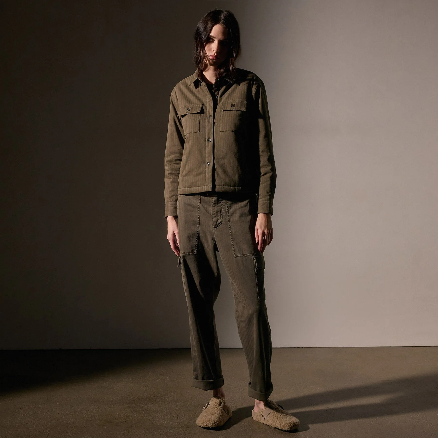 Herringbone Shirt Jacket - Army Green