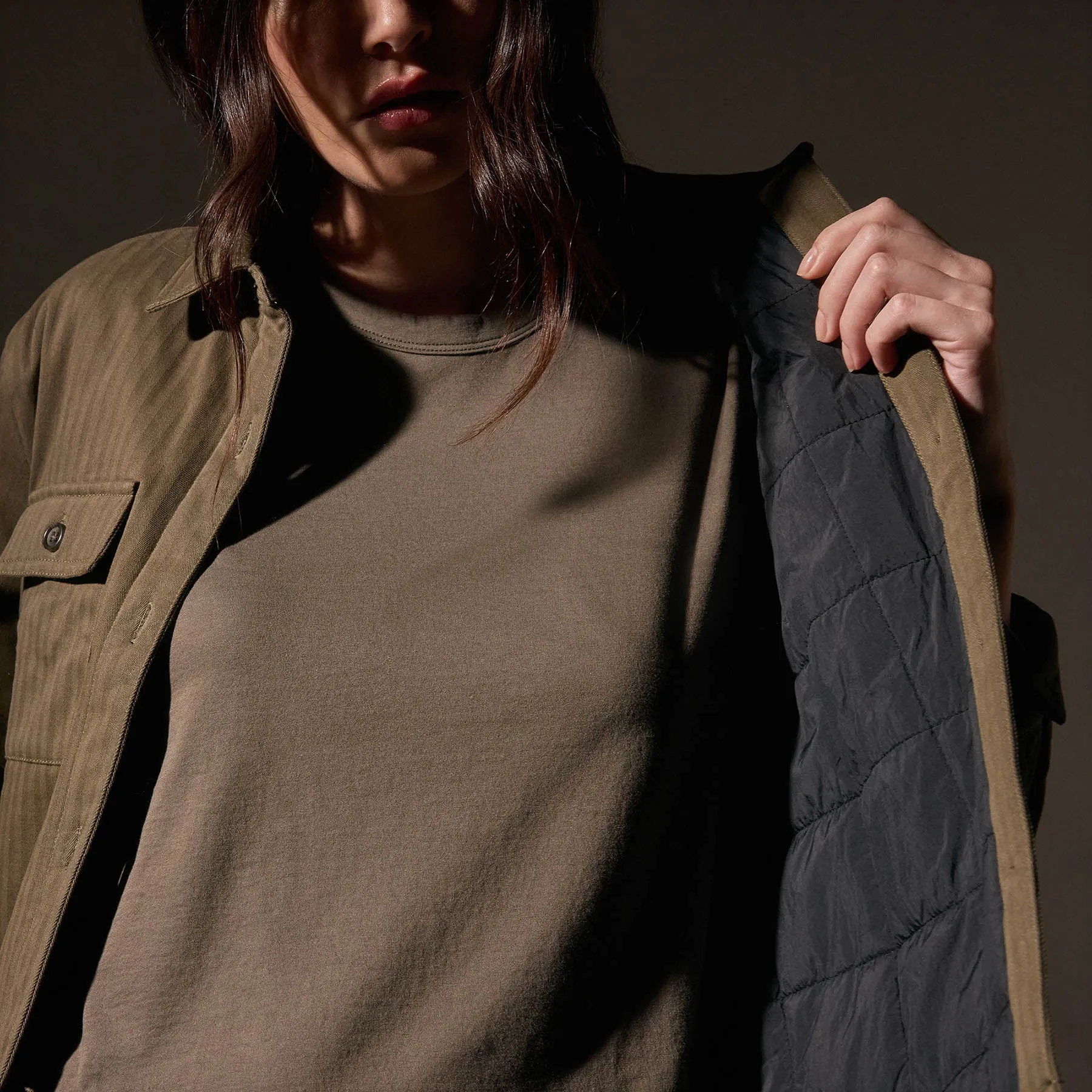 Herringbone Shirt Jacket - Army Green