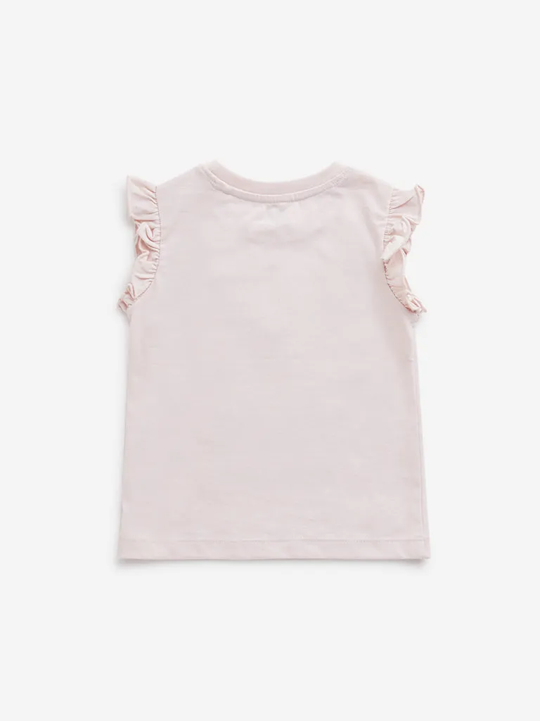 HOP Kids Light Pink Animal Printed Cotton T-Shirt