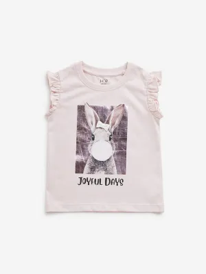 HOP Kids Light Pink Animal Printed Cotton T-Shirt