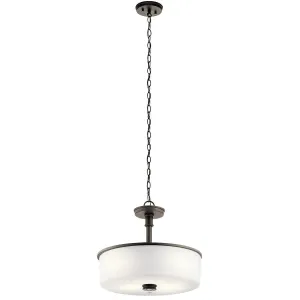 Joelson 18" 3-Light Convertible Semi-Flush Mount Light with Satin etched cased opal glass, Olde bronze Finish