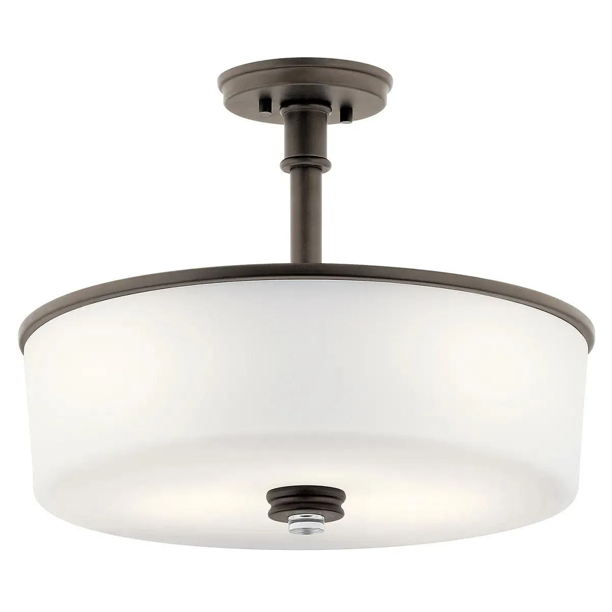 Joelson 18" 3-Light Convertible Semi-Flush Mount Light with Satin etched cased opal glass, Olde bronze Finish
