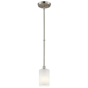 Joelson 19" 1-Light Mini Pendant Light with Satin etched cased opal glass, Brushed nickel Finish