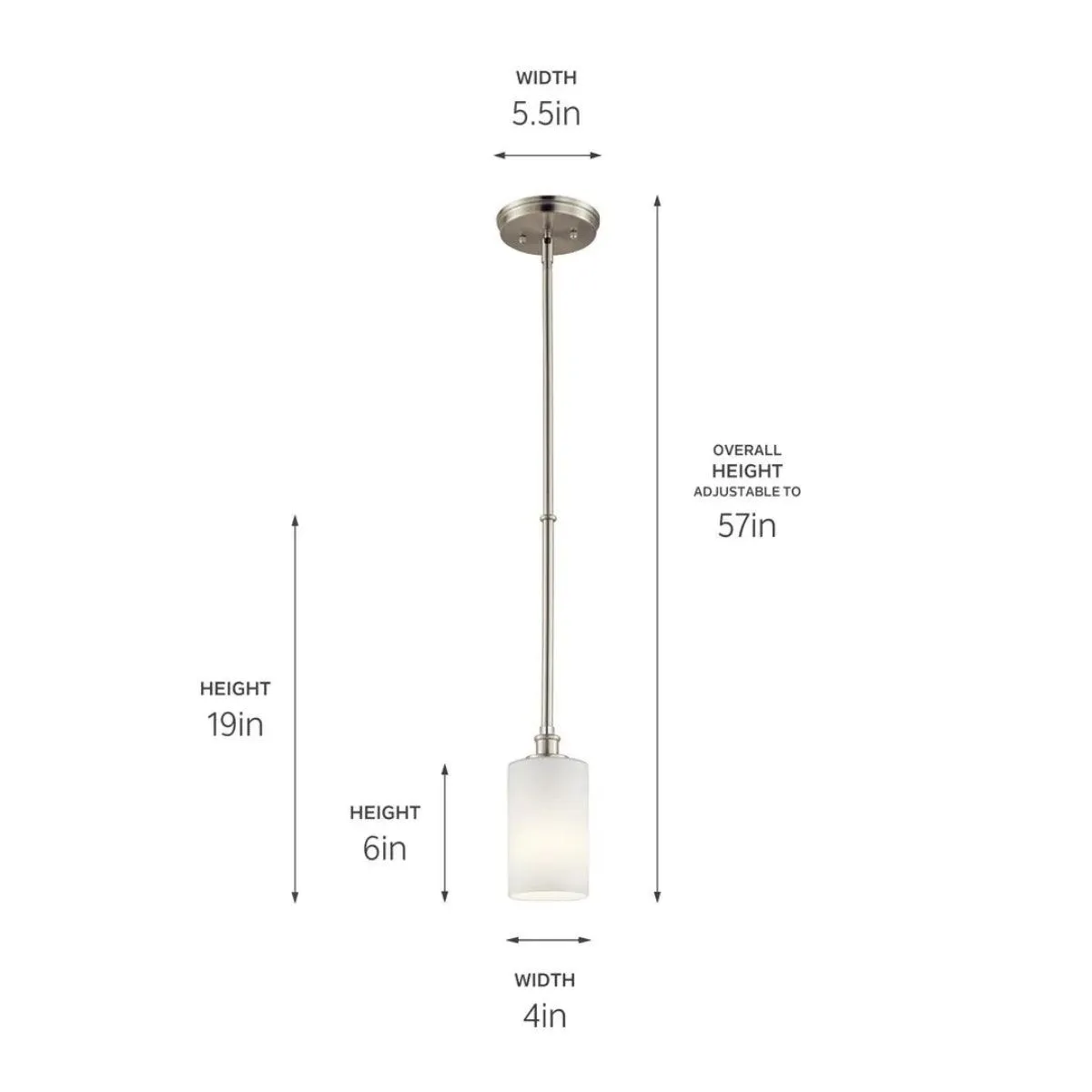 Joelson 19" 1-Light Mini Pendant Light with Satin etched cased opal glass, Brushed nickel Finish