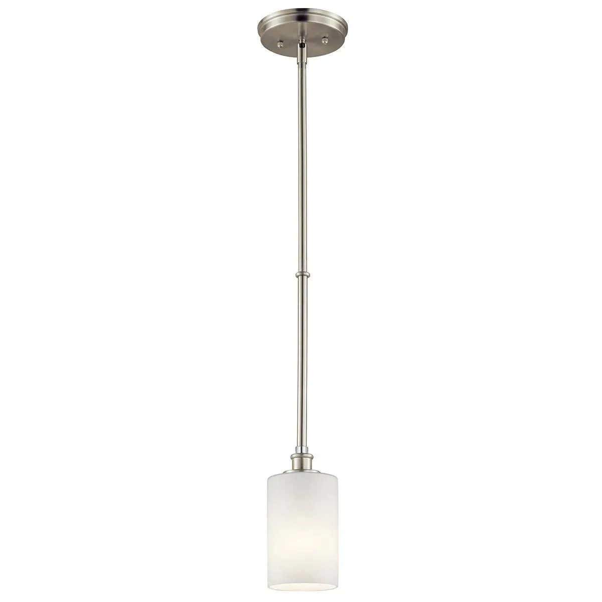 Joelson 19" 1-Light Mini Pendant Light with Satin etched cased opal glass, Brushed nickel Finish