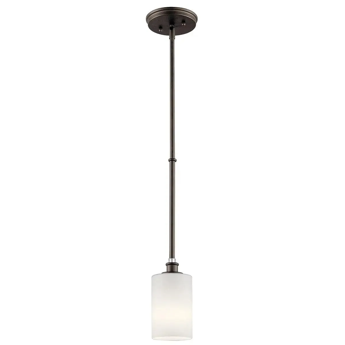 Joelson 19" 1-Light Mini Pendant Light with Satin etched cased opal glass, Olde bronze Finish