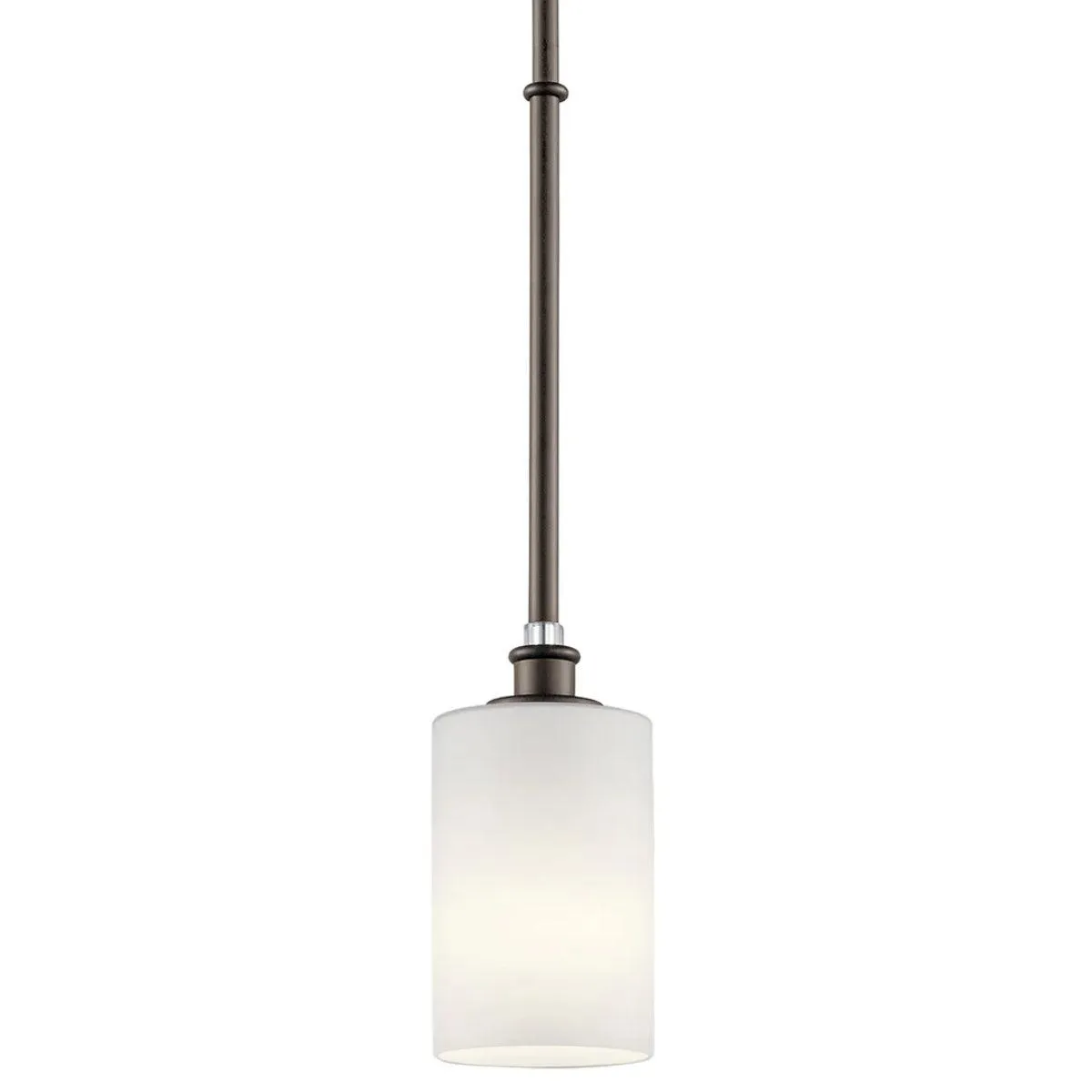 Joelson 19" 1-Light Mini Pendant Light with Satin etched cased opal glass, Olde bronze Finish