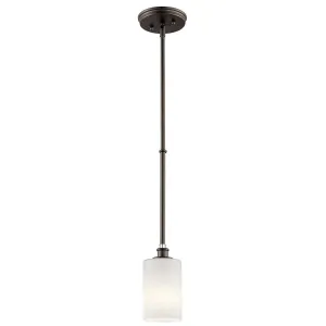 Joelson 19" 1-Light Mini Pendant Light with Satin etched cased opal glass, Olde bronze Finish