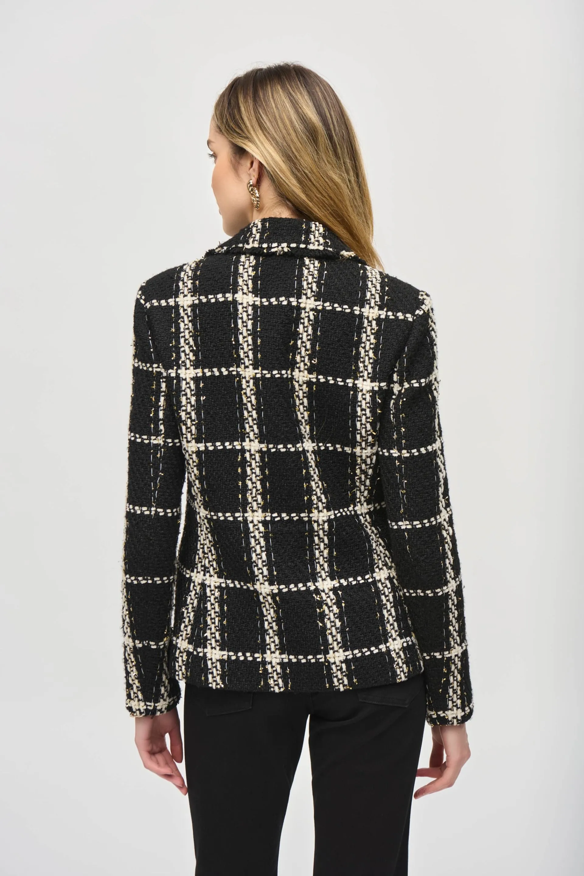 Joseph Ribkoff Black/Vanilla Plaid Bouclé Blazer Jacket 243960