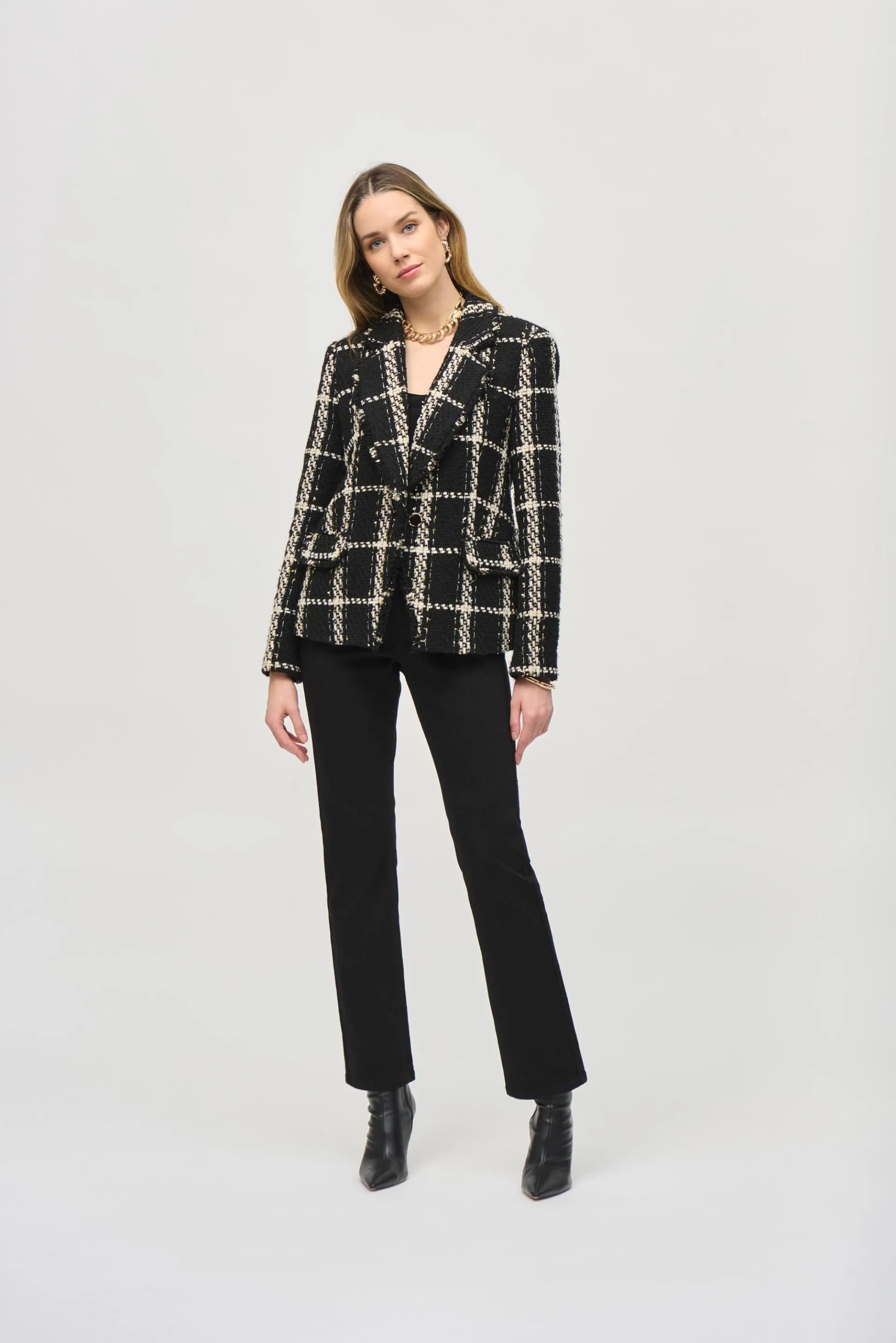 Joseph Ribkoff Black/Vanilla Plaid Bouclé Blazer Jacket 243960