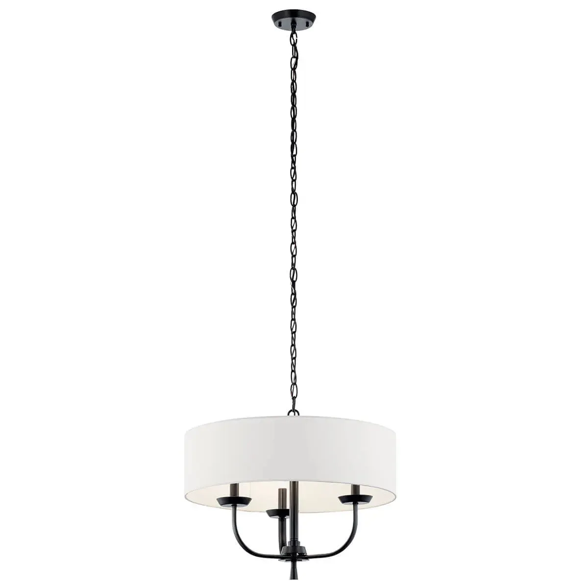 Kennewick 20" 3-Light Chandelier with Fabric Drum Shade, Black Finish