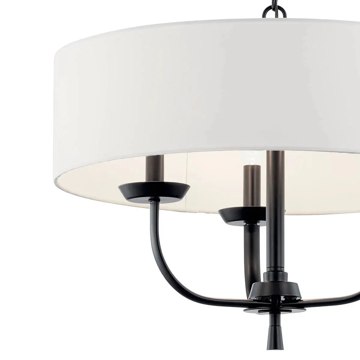 Kennewick 20" 3-Light Chandelier with Fabric Drum Shade, Black Finish