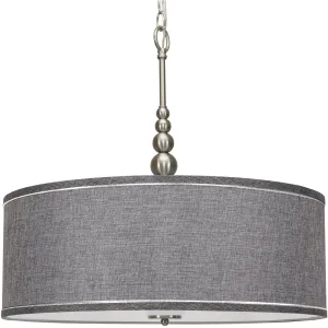Kira Home Adelade 22" Modern 3-Light Drum Pendant Chandelier, Gray Fabric Shade, Tempered Glass Diffuser, Adjustable Height, Brushed Nickel Finish