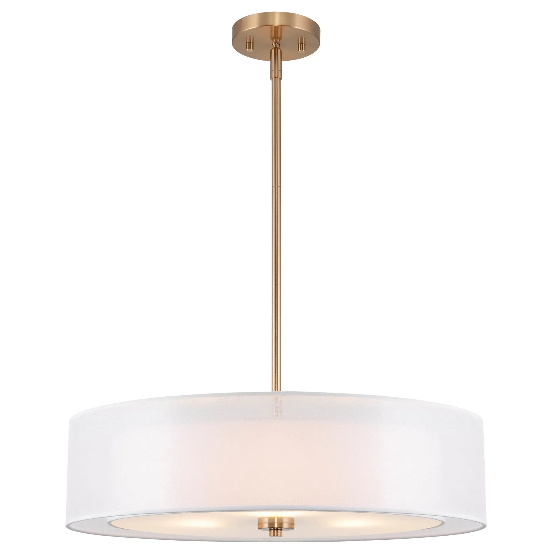 Kira Home Lindos 20" Modern 3-Light Double Drum Chandelier   Glass Diffuser, Stem-Hung with Adjustable Height, Cool Brass Finish