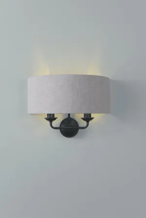 Laura Ashley Sorrento 2 Light Wall Light Matt Black With Natural Shade