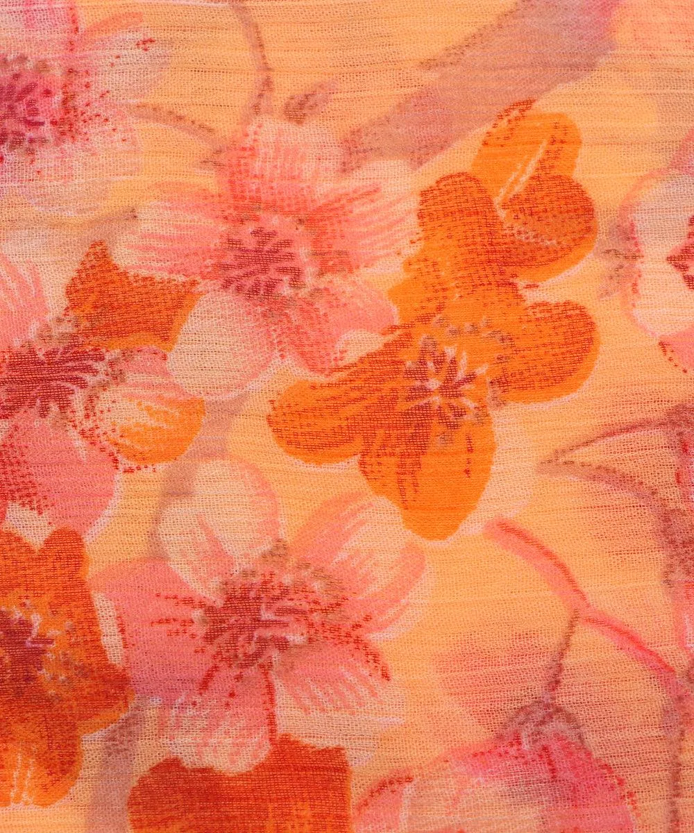 Light Orange Colour Floral Print Chiffon Fabric