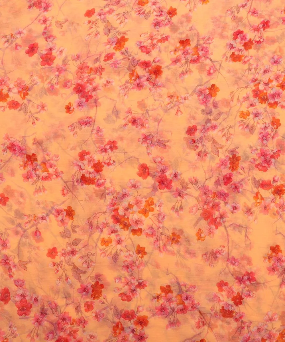 Light Orange Colour Floral Print Chiffon Fabric