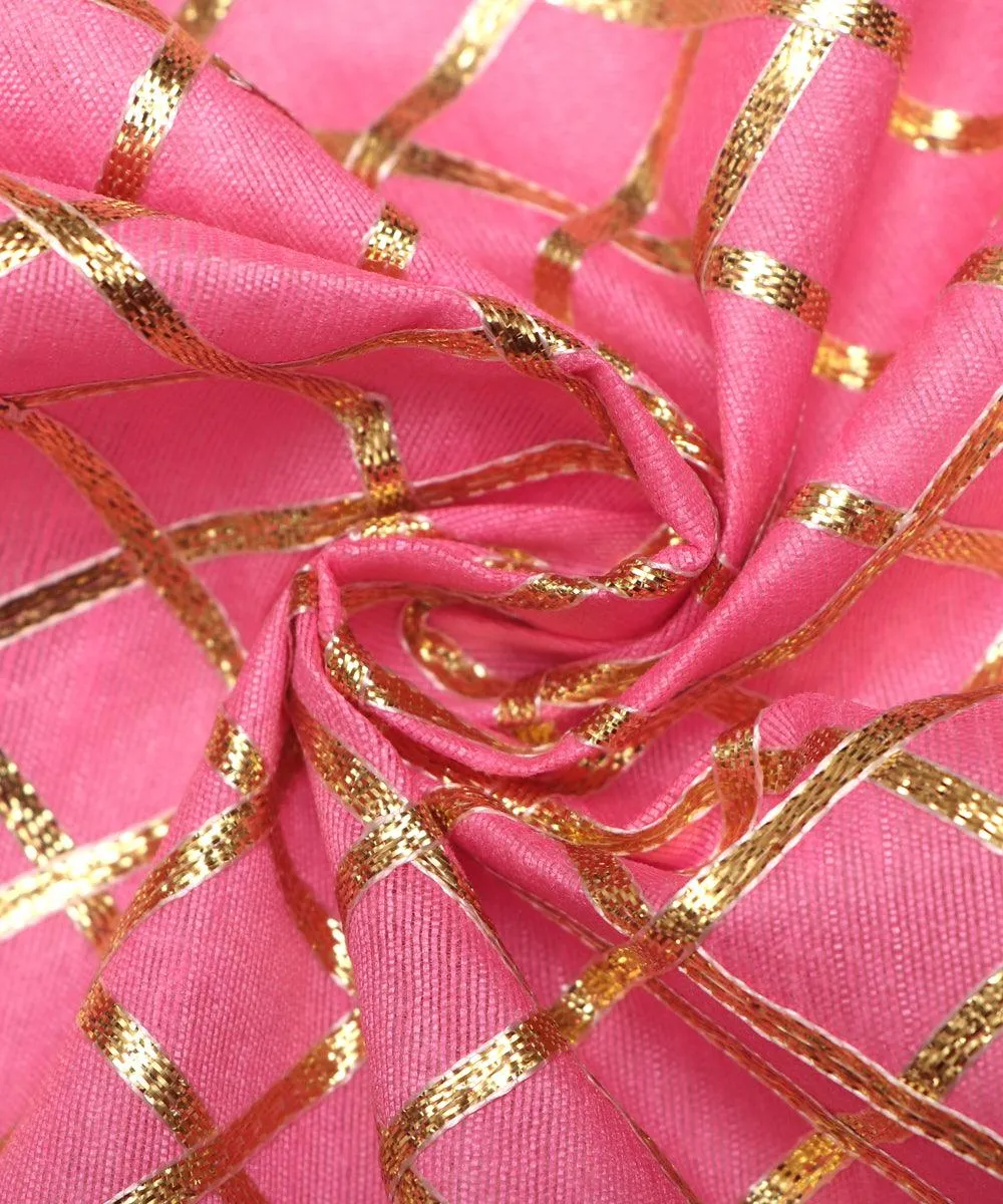 Light Pink Colour Checks Pattern Gotta Raw Silk Fabric