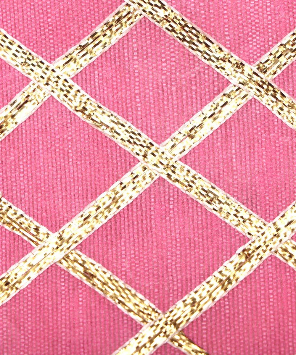 Light Pink Colour Checks Pattern Gotta Raw Silk Fabric