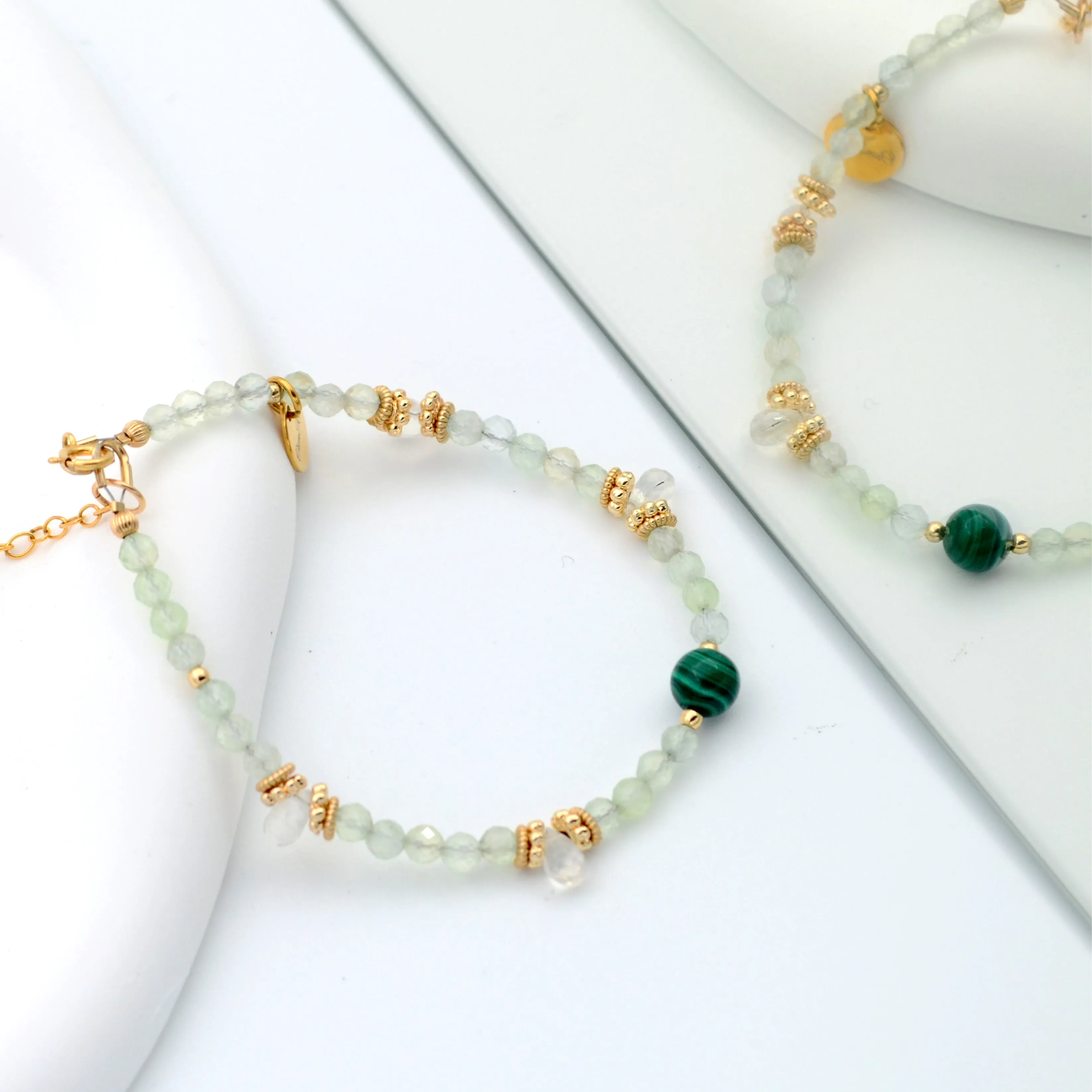 Malachite with natural white crystal girly bracelet