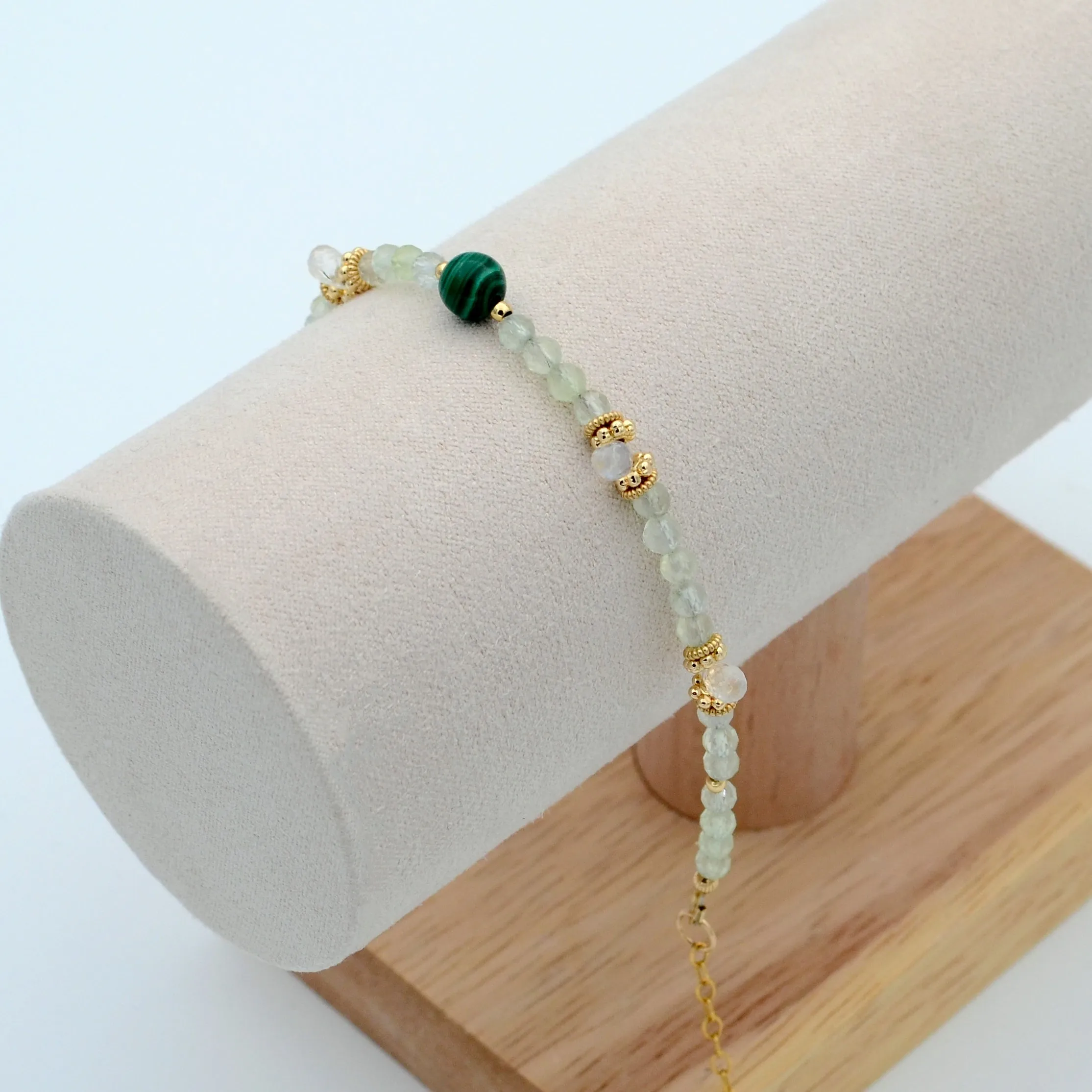 Malachite with natural white crystal girly bracelet