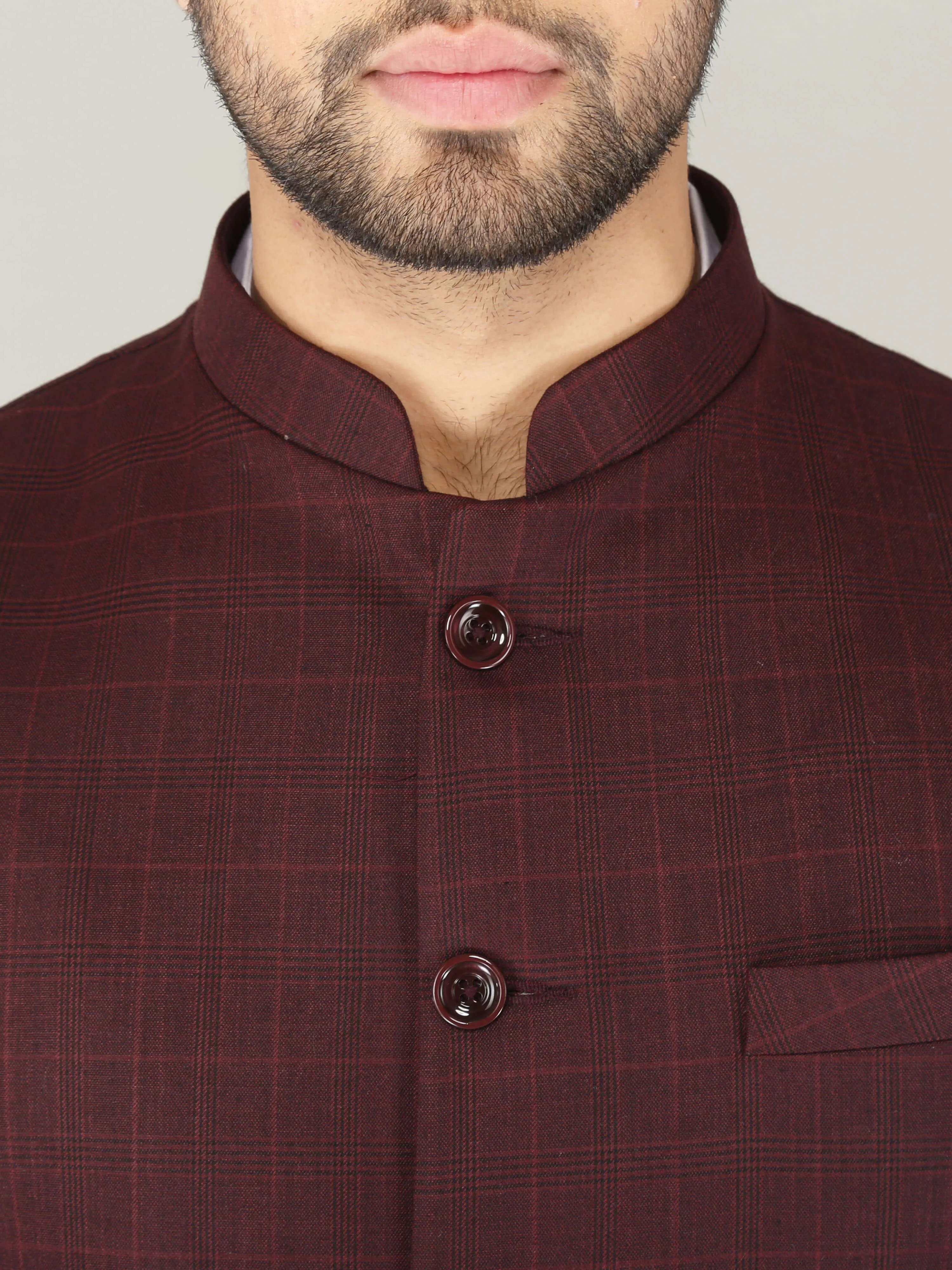 Maroon Self Checks Formal Nehru Jackets