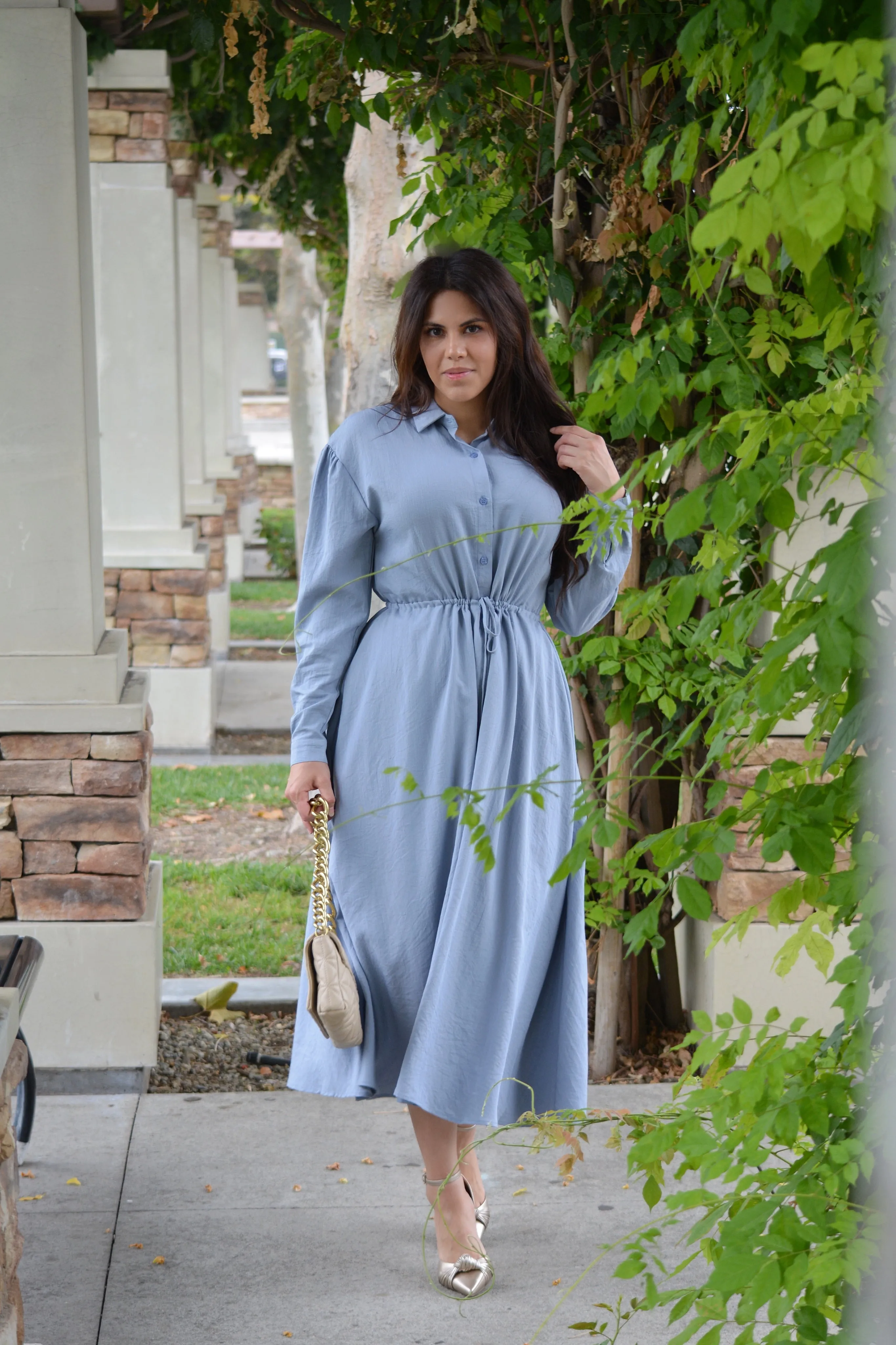 Matilda Dusty Blue Buttoned Dress