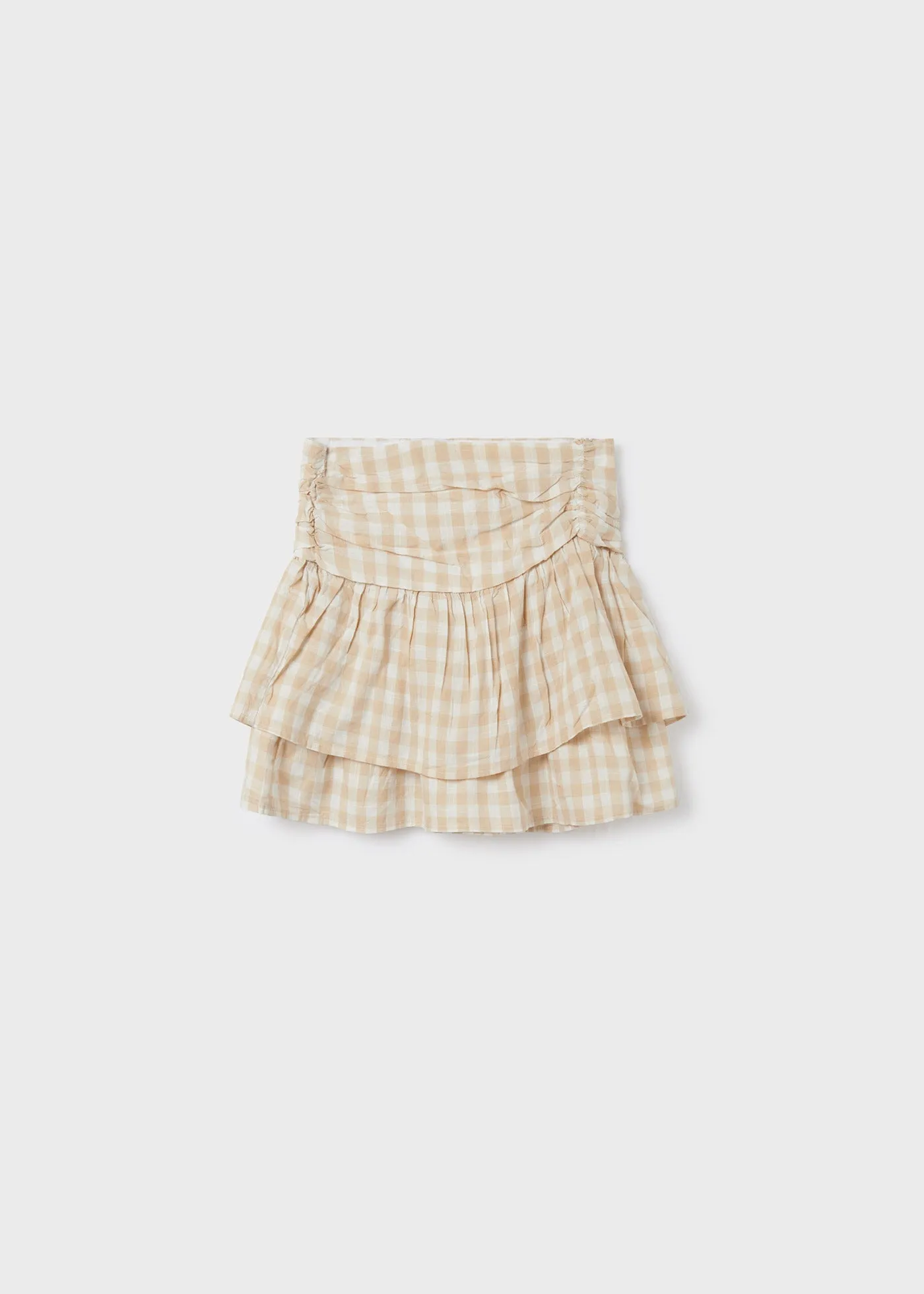Mayoral Junior Tiered Gingham Skirt _Beige 6904-083