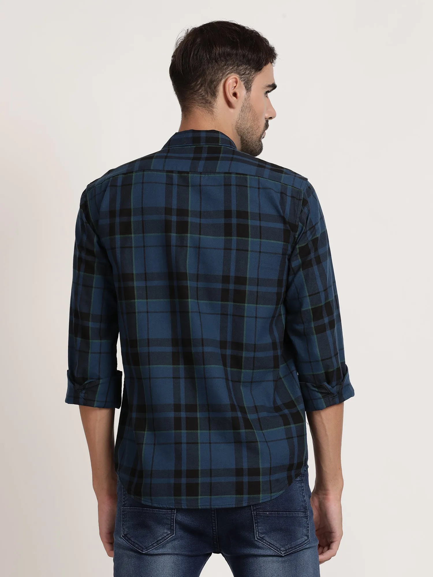 Men Blue Checked Casual Shirt (GBHM5027)