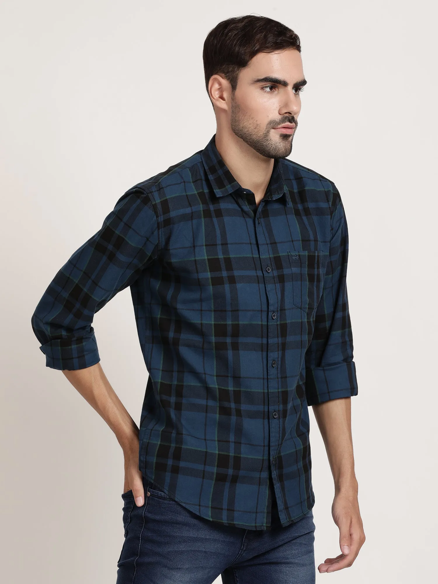 Men Blue Checked Casual Shirt (GBHM5027)