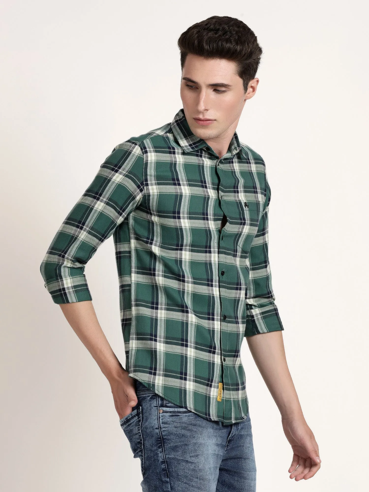 Men Green Checked Casual Shirt (GBRJ6010)