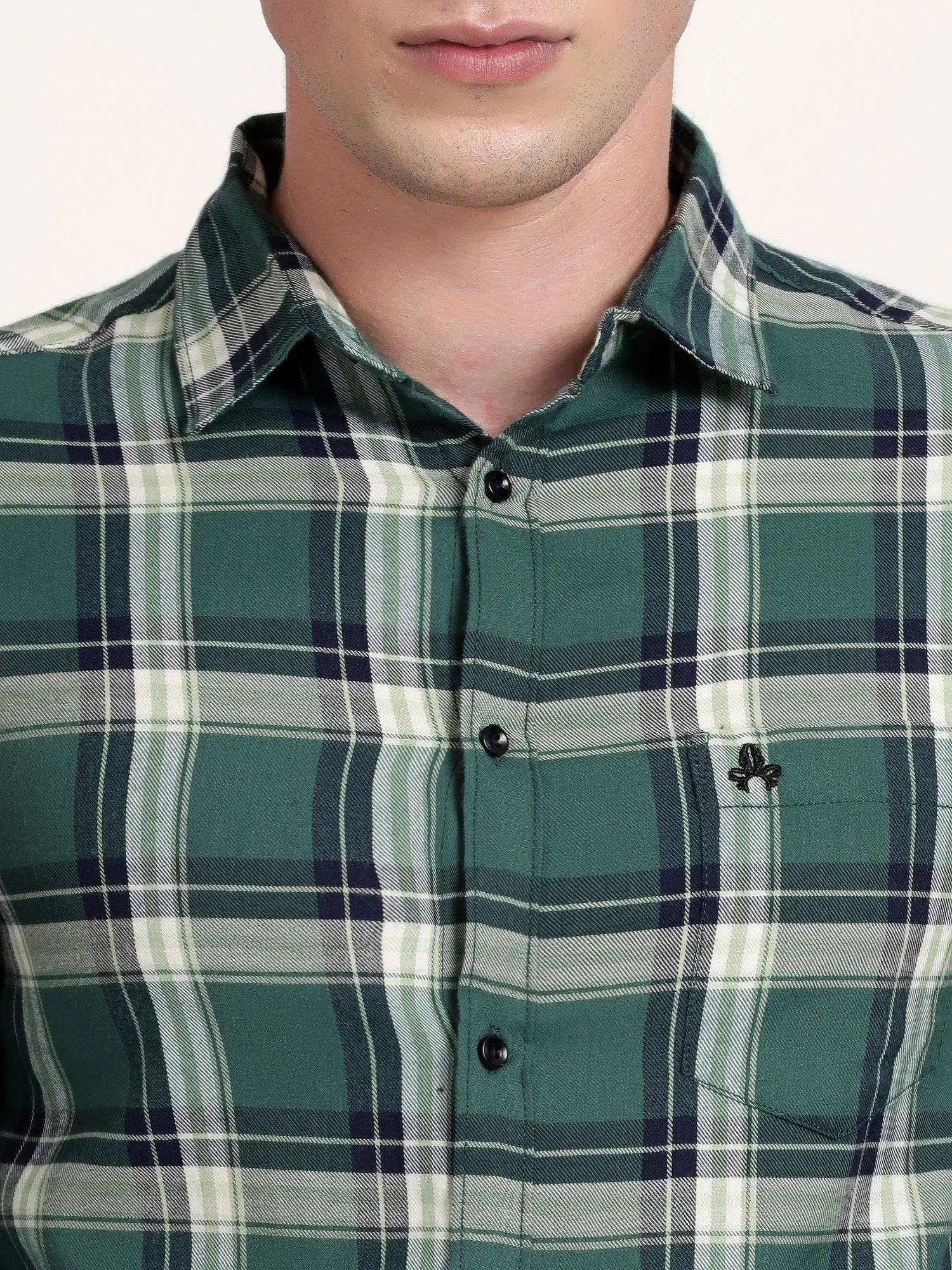 Men Green Checked Casual Shirt (GBRJ6010)
