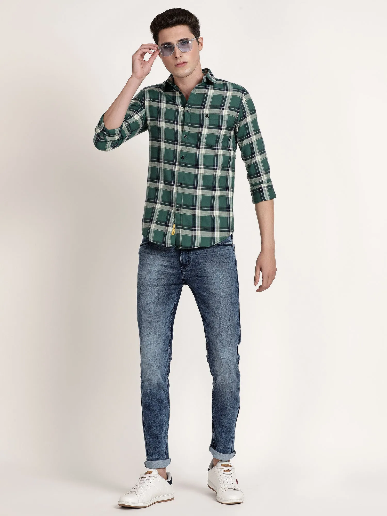 Men Green Checked Casual Shirt (GBRJ6010)