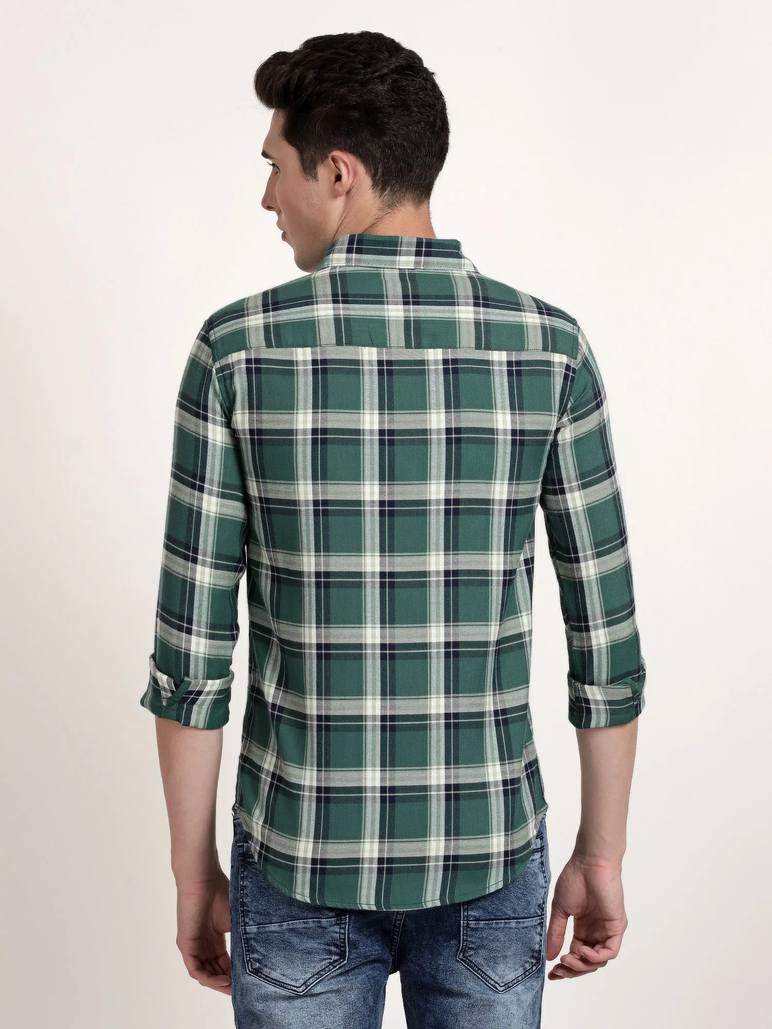 Men Green Checked Casual Shirt (GBRJ6010)