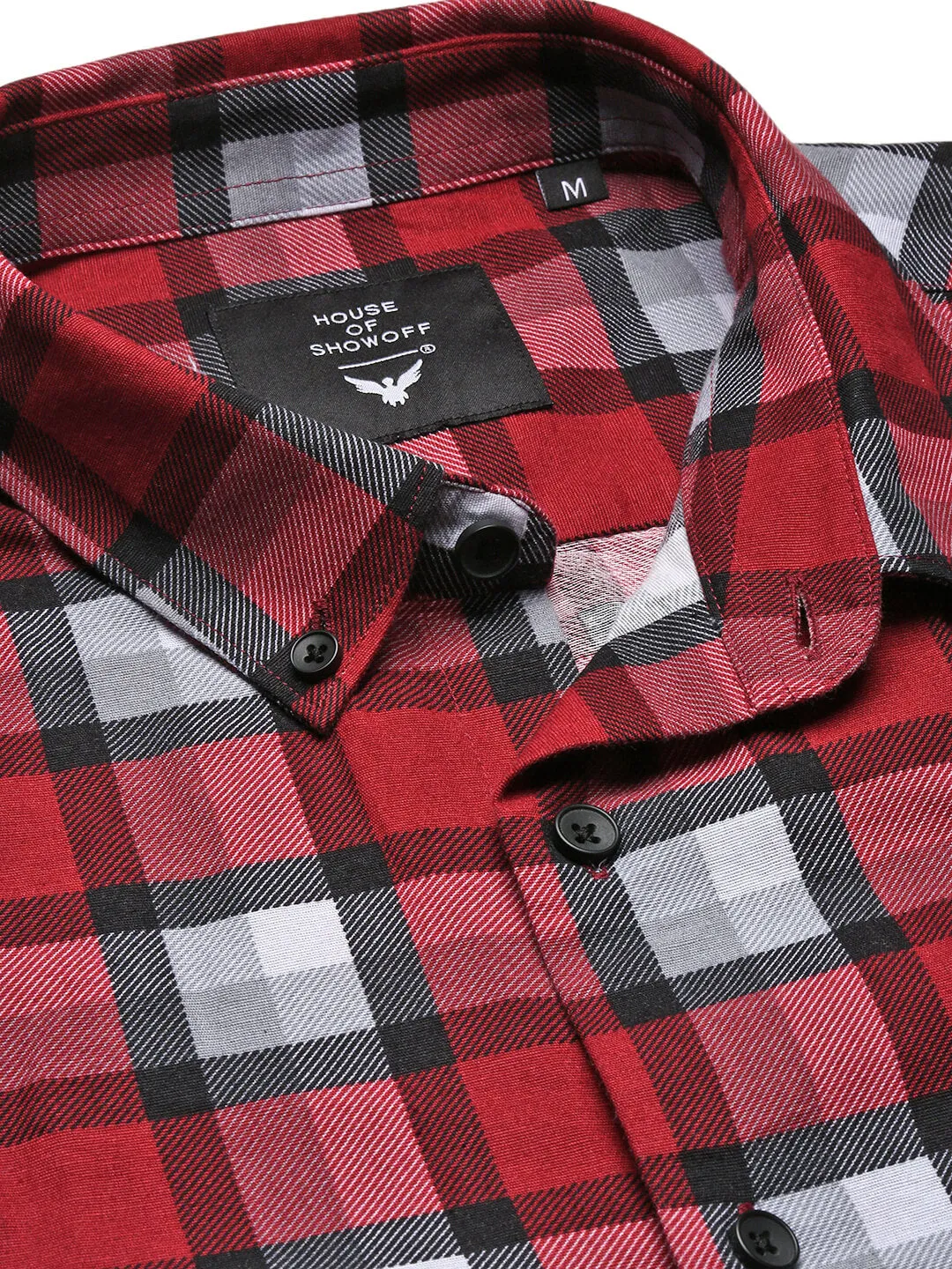 Men Maroon Spread Collar Windowpane Checks Shirt