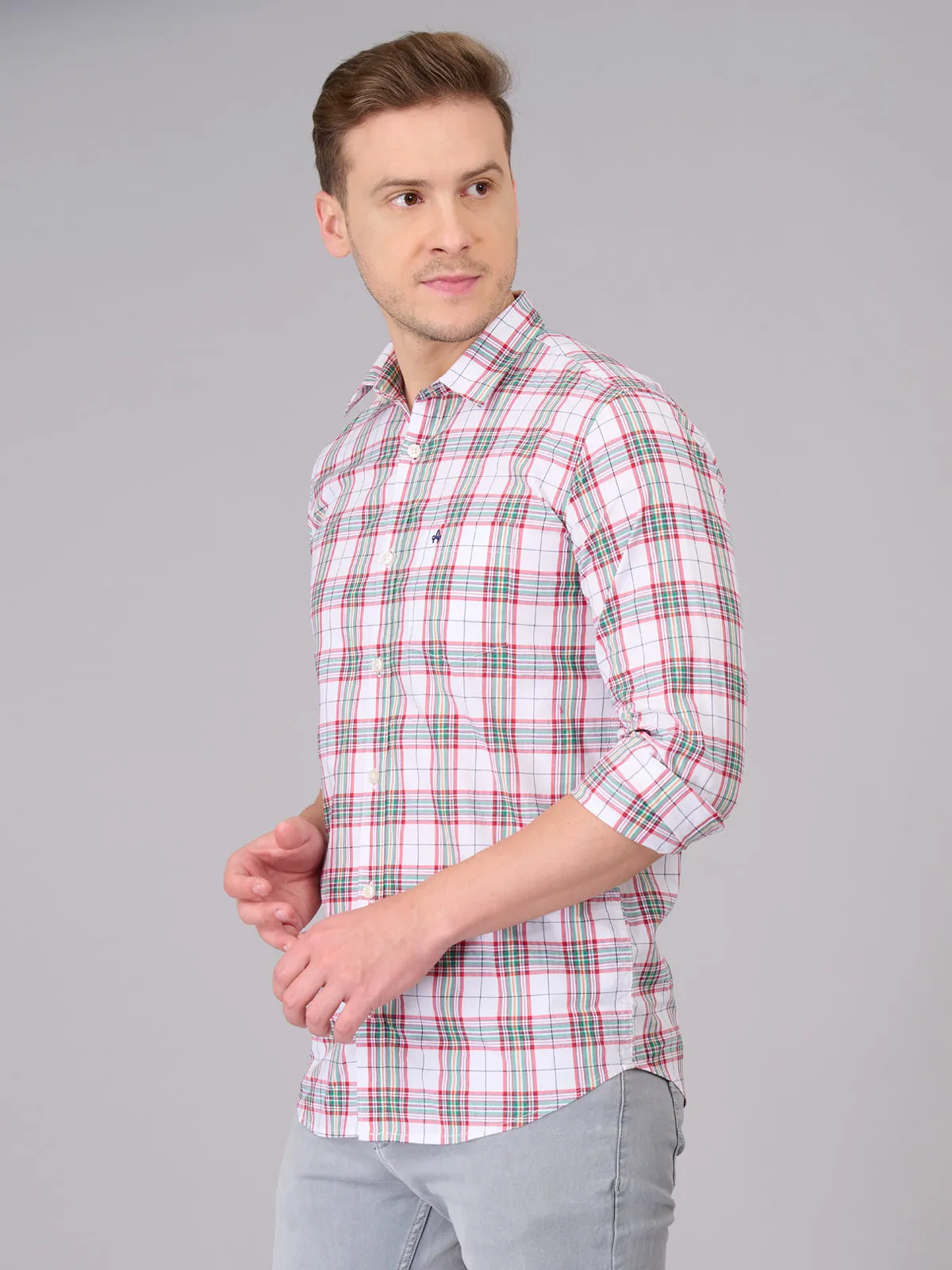 Men White and Red Quad Checked Pattern Shirt (GBHM23ED09)
