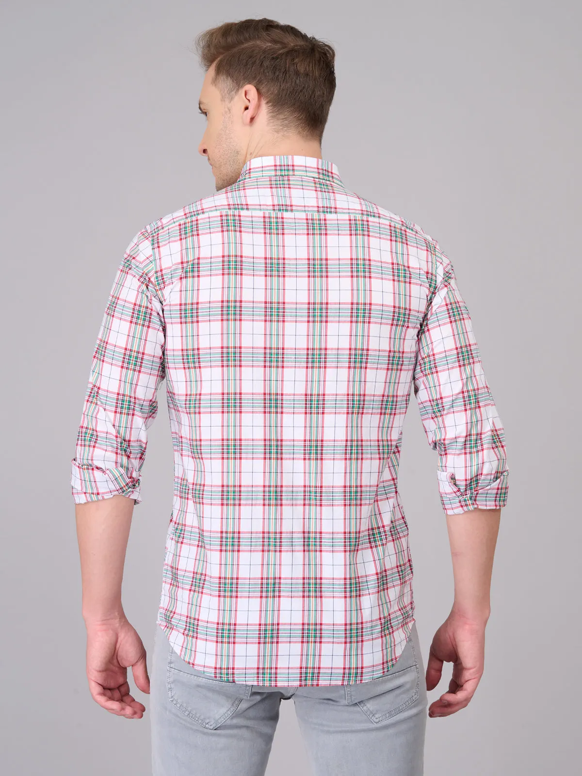 Men White and Red Quad Checked Pattern Shirt (GBHM23ED09)