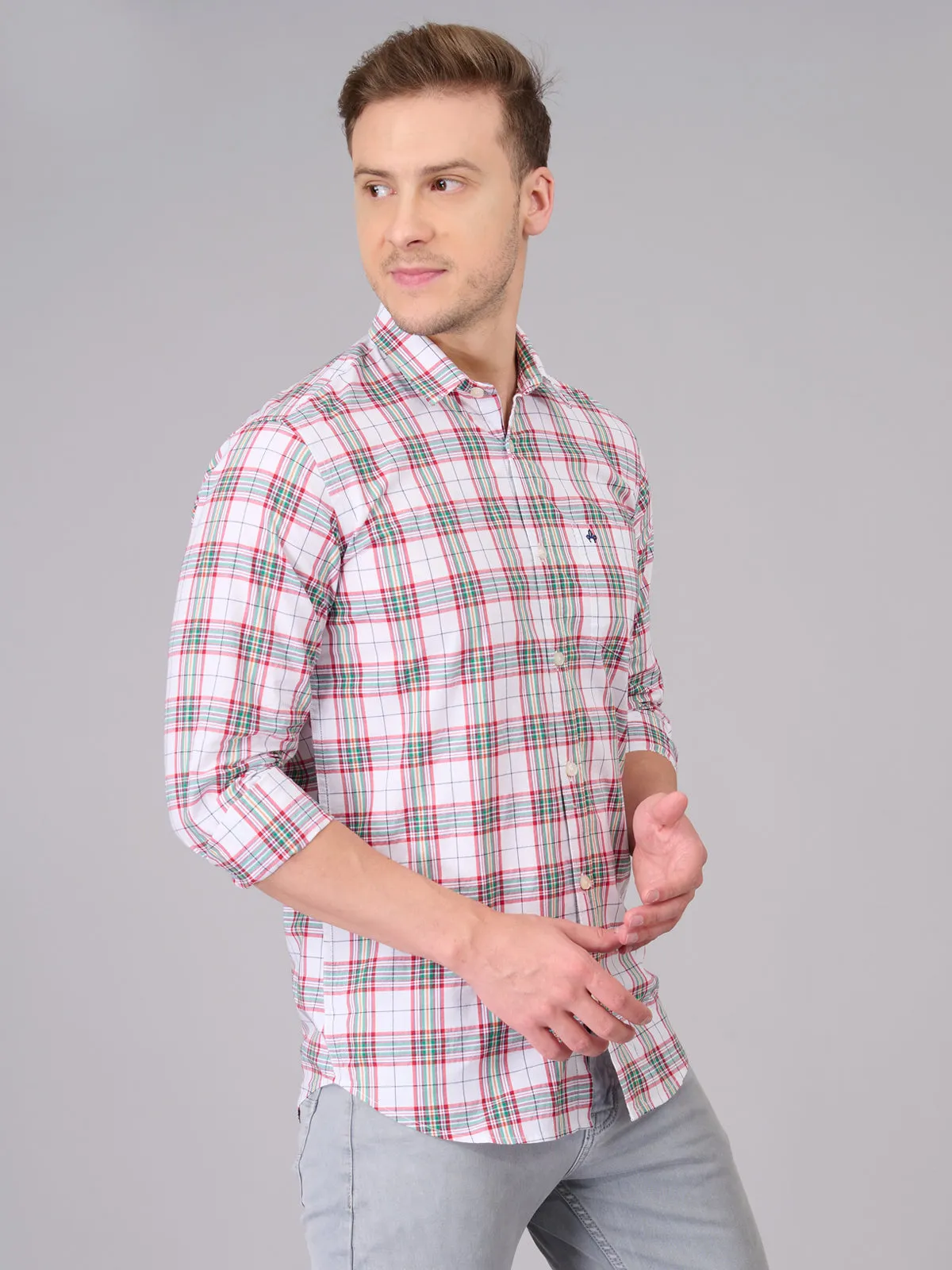 Men White and Red Quad Checked Pattern Shirt (GBHM23ED09)