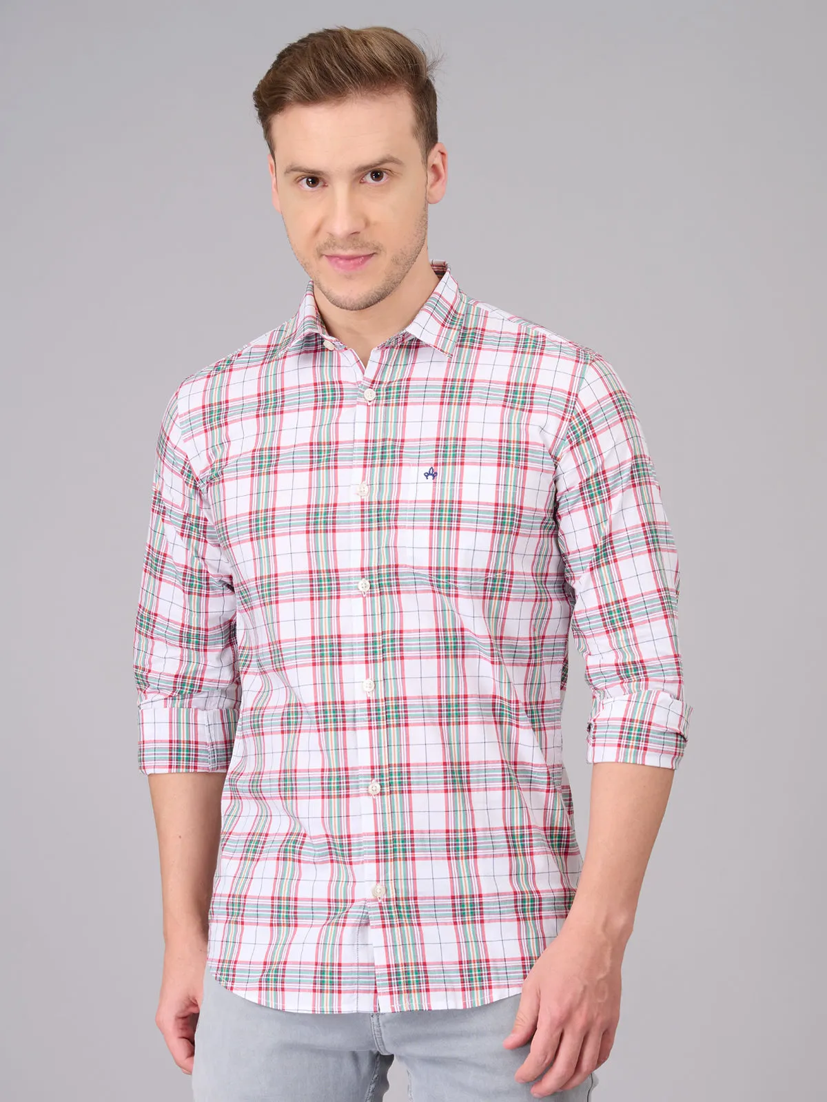 Men White and Red Quad Checked Pattern Shirt (GBHM23ED09)
