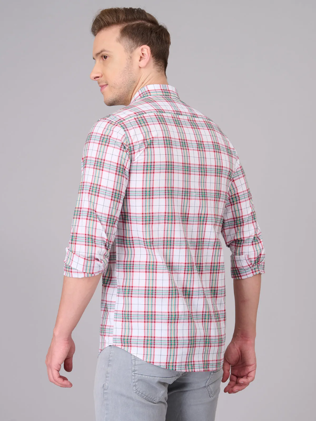 Men White and Red Quad Checked Pattern Shirt (GBHM23ED09)