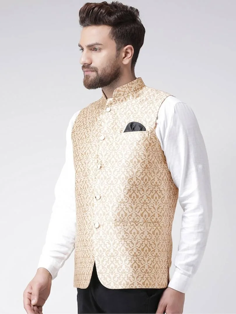Men's Beige 
Polyester
 Solid
 Nehru Jackets