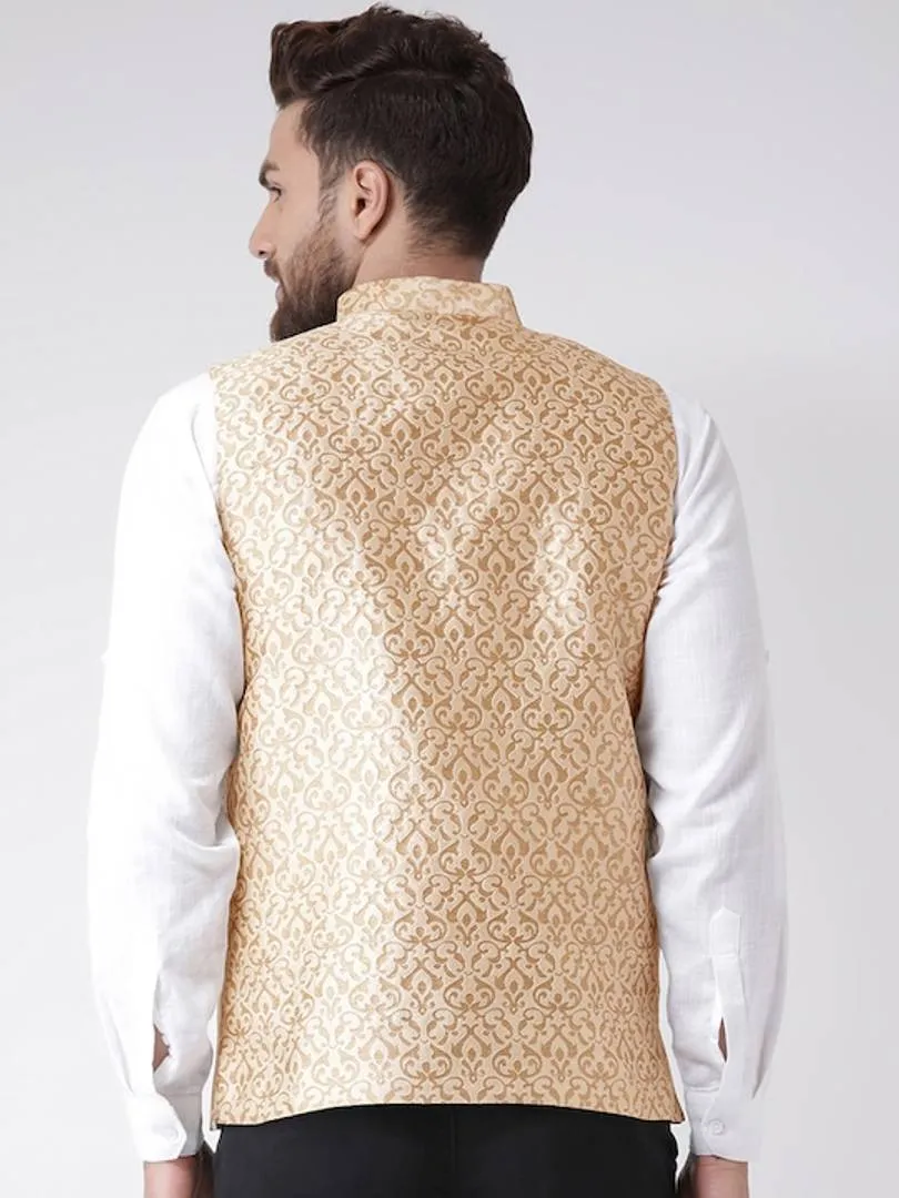 Men's Beige 
Polyester
 Solid
 Nehru Jackets