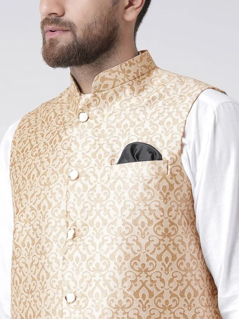 Men's Beige 
Polyester
 Solid
 Nehru Jackets