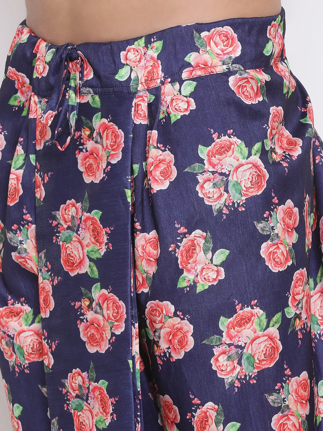 Men's Blue Silk Blend Floral Printed Dhoti - Vastramay